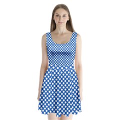Pastel Blue, White Polka Dots Pattern, Retro, Classic Dotted Theme Split Back Mini Dress  by Casemiro