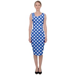 Pastel Blue, White Polka Dots Pattern, Retro, Classic Dotted Theme Sleeveless Pencil Dress by Casemiro