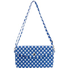 Pastel Blue, White Polka Dots Pattern, Retro, Classic Dotted Theme Removable Strap Clutch Bag by Casemiro