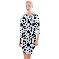 Black And White Cow Spots Pattern, Animal Fur Print, Vector Quarter Sleeve Hood Bodycon Dress by Casemiro