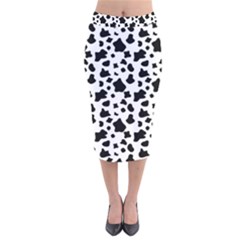 Black And White Cow Spots Pattern, Animal Fur Print, Vector Velvet Midi Pencil Skirt by Casemiro