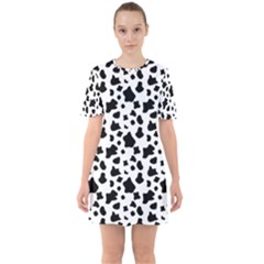 Black And White Cow Spots Pattern, Animal Fur Print, Vector Sixties Short Sleeve Mini Dress by Casemiro