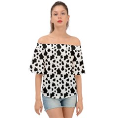 Black And White Cow Spots Pattern, Animal Fur Print, Vector Off Shoulder Short Sleeve Top by Casemiro