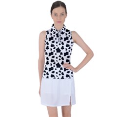 Black And White Cow Spots Pattern, Animal Fur Print, Vector Women s Sleeveless Polo Tee by Casemiro