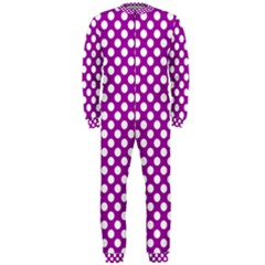 White And Purple, Polka Dots, Retro, Vintage Dotted Pattern Onepiece Jumpsuit (men)  by Casemiro