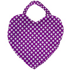 White And Purple, Polka Dots, Retro, Vintage Dotted Pattern Giant Heart Shaped Tote by Casemiro