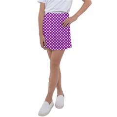 White And Purple, Polka Dots, Retro, Vintage Dotted Pattern Kids  Tennis Skirt by Casemiro