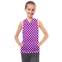 White And Purple, Polka Dots, Retro, Vintage Dotted Pattern Kids  Sleeveless Hoodie by Casemiro