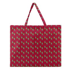 Headphones Girl Red Zipper Large Tote Bag