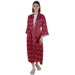 Headphones Girl Red Maxi Satin Kimono