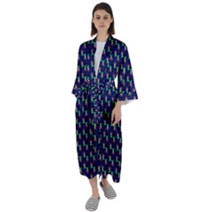 Headphones Girl Blue Maxi Satin Kimono