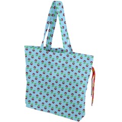 Headphones Girl Aqua Drawstring Tote Bag