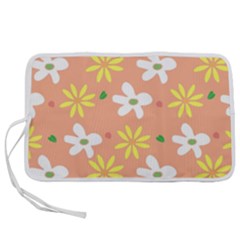 Beige Flowers W No Red Flower Pen Storage Case (l)