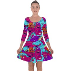 Dinos Quarter Sleeve Skater Dress