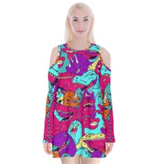 Dinos Velvet Long Sleeve Shoulder Cutout Dress