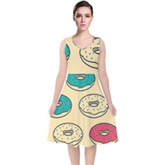 Donuts V-neck Midi Sleeveless Dress  by Sobalvarro