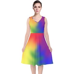 Rainbow Colors Lgbt Pride Abstract Art V-neck Midi Sleeveless Dress  by yoursparklingshop