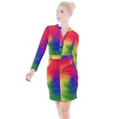 Rainbow Colors Lgbt Pride Abstract Art Button Long Sleeve Dress by yoursparklingshop