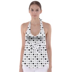 kitten head paw footprint seamless pattern 1 Babydoll Tankini Top