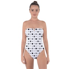 kitten head paw footprint seamless pattern 1 Tie Back One Piece Swimsuit