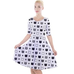 kitten head paw footprint seamless pattern 1 Quarter Sleeve A-Line Dress