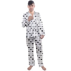 kitten head paw footprint seamless pattern 1 Men s Long Sleeve Satin Pyjamas Set