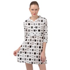 kitten head paw footprint seamless pattern 1 Mini Skater Shirt Dress