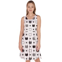 kitten head paw footprint seamless pattern 1 Knee Length Skater Dress With Pockets