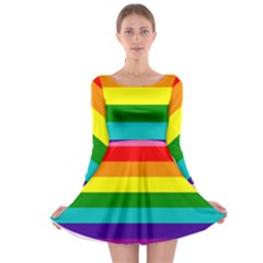 Original 8 Stripes Lgbt Pride Rainbow Flag Long Sleeve Skater Dress by yoursparklingshop