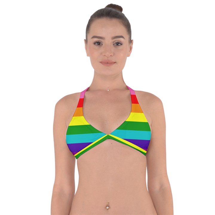 Original 8 Stripes LGBT Pride Rainbow Flag Halter Neck Bikini Top