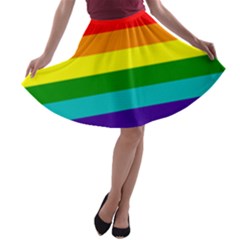 Original 8 Stripes Lgbt Pride Rainbow Flag A-line Skater Skirt by yoursparklingshop