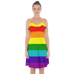 Original 8 Stripes Lgbt Pride Rainbow Flag Ruffle Detail Chiffon Dress by yoursparklingshop