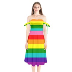 Original 8 Stripes Lgbt Pride Rainbow Flag Shoulder Tie Bardot Midi Dress by yoursparklingshop