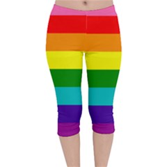 Original 8 Stripes Lgbt Pride Rainbow Flag Velvet Capri Leggings  by yoursparklingshop