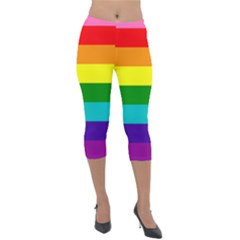 Original 8 Stripes Lgbt Pride Rainbow Flag Lightweight Velour Capri Leggings  by yoursparklingshop