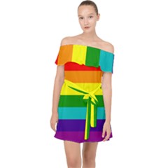 Original 8 Stripes Lgbt Pride Rainbow Flag Off Shoulder Chiffon Dress by yoursparklingshop