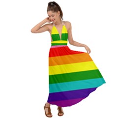 Original 8 Stripes Lgbt Pride Rainbow Flag Backless Maxi Beach Dress by yoursparklingshop
