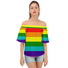 Original 8 Stripes Lgbt Pride Rainbow Flag Off Shoulder Short Sleeve Top by yoursparklingshop