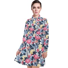 Beautiful floral pattern Long Sleeve Chiffon Shirt Dress
