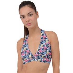 Beautiful floral pattern Halter Plunge Bikini Top