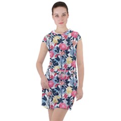 Beautiful floral pattern Drawstring Hooded Dress