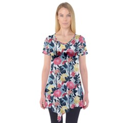 Beautiful Floral Pattern Short Sleeve Tunic 