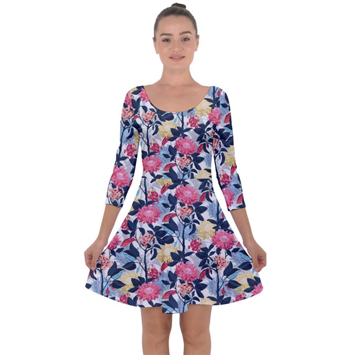 Beautiful floral pattern Quarter Sleeve Skater Dress