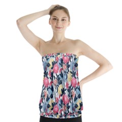Beautiful Floral Pattern Strapless Top