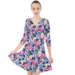 Beautiful floral pattern Quarter Sleeve Front Wrap Dress