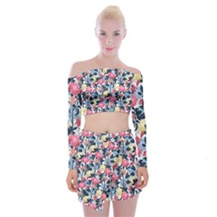 Beautiful floral pattern Off Shoulder Top with Mini Skirt Set