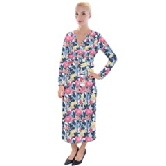 Beautiful floral pattern Velvet Maxi Wrap Dress