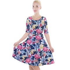 Beautiful floral pattern Quarter Sleeve A-Line Dress
