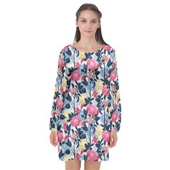 Beautiful floral pattern Long Sleeve Chiffon Shift Dress 
