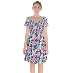 Beautiful floral pattern Short Sleeve Bardot Dress